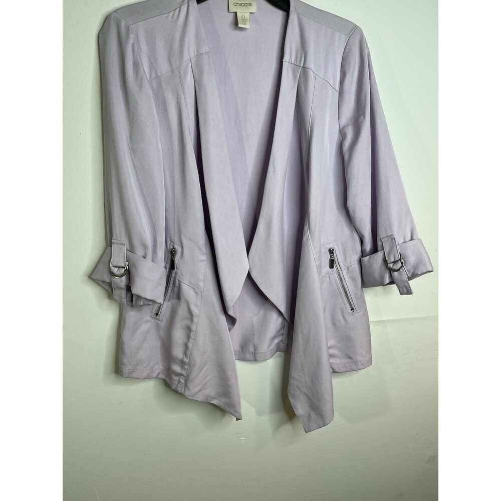 Chicos Jacket 0 Womens 4 Small Lavender Open Front Lyocell Cotton Pockets Career